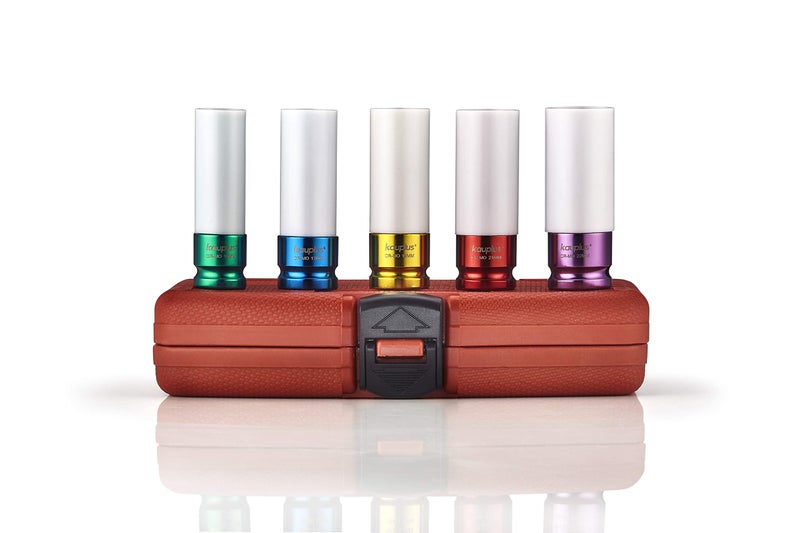 Kauplus 1/2-Inch Non Marring Wheel Protector Lug Nut Socket Set 5-Piece Anti-Slip Rounded Lug Bolt Socket â€“ Thin Walled Impact Wheel Lug Nut Socket -6 Point Metric 15MM -22MM - Image 1